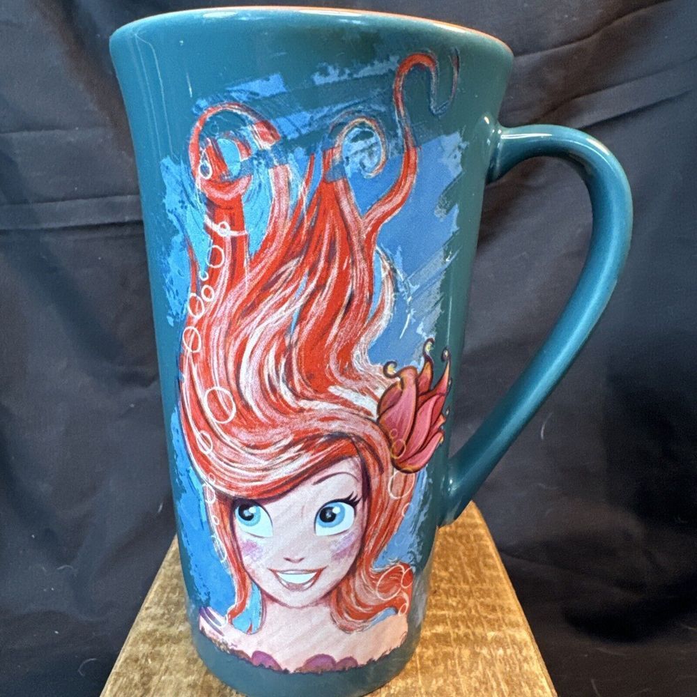 Disney Little Mermaid CeramicTall Latte Mug‎ Coffee Tea Cup 16oz Collectible EUC